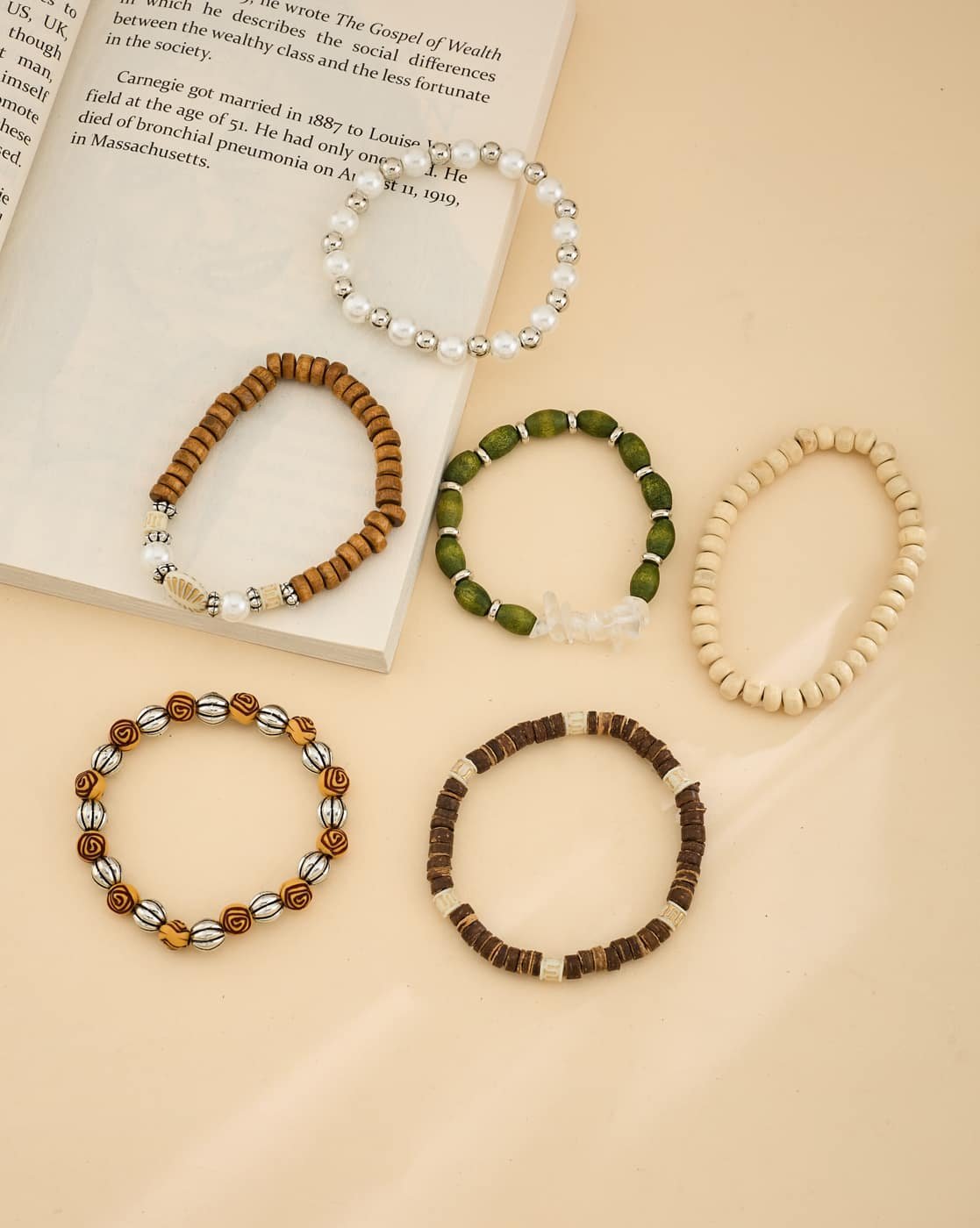 wooden-pearl-bead-bracelet-set-6-pieces-1 Wooden & Pearl Bead Bracelet Set (6 Pieces), view 1