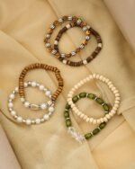 Wooden & Pearl Bead Bracelet Set (6 Pieces), view 2