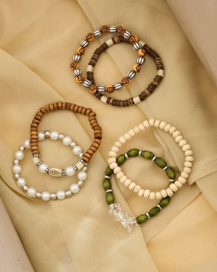 Wooden & Pearl Bead Bracelet Set (6 Pieces), view 2