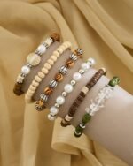 Wooden & Pearl Bead Bracelet Set (6 Pieces), view 3